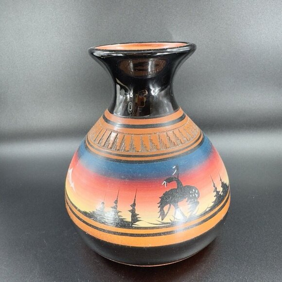 Vintage Native American Hand Made Pottery Vase Vessel Signed Dino RedWare Vase - Picture 14 of 15
